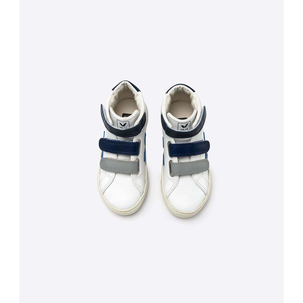 Veja ESPLAR MID LEATHER Kids' High Tops White/Blue | CA 683YXF